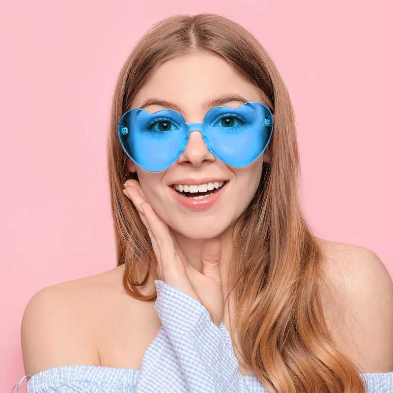 NACHLYNN 10 أزواج من نظارات الشمس على شكل قلب للنساء بدون إطار نظارات قلبية ملونة لملابس الكوسبلاي (أزرق) - Image 5